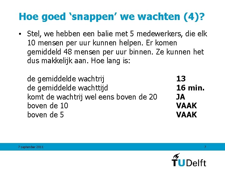 Hoe goed ‘snappen’ we wachten (4)? • Stel, we hebben een balie met 5 Hoe goed ‘snappen’ we wachten (4)? • Stel, we hebben een balie met 5