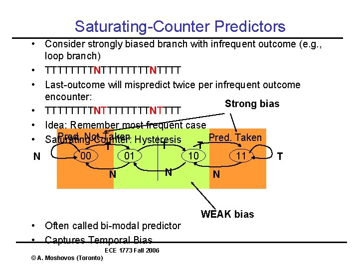 Saturating-Counter Predictors • Consider strongly biased branch with infrequent outcome (e. g. , loop