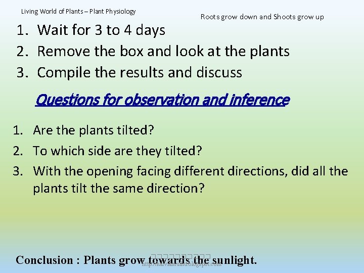 Living World of Plants – Plant Physiology Roots grow down and Shoots grow up