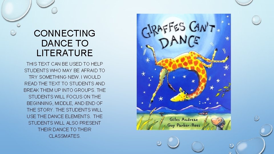 CONNECTING DANCE TO LITERATURE THIS TEXT CAN BE USED TO HELP STUDENTS WHO MAY