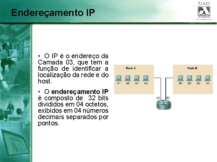 Endereçamento IP • O IP é o endereço da Camada 03, que tem a