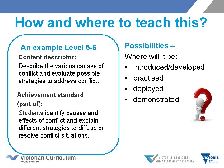 How and where to teach this? An example Level 5 -6 Content descriptor: Describe