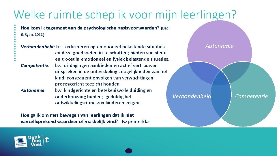 Welke ruimte schep ik voor mijn leerlingen? Hoe kom ik tegemoet aan de psychologische