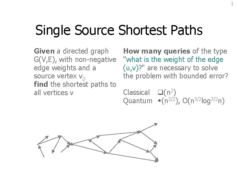 1 Single Source Shortest Paths Given a directed graph G(V, E), with non-negative edge