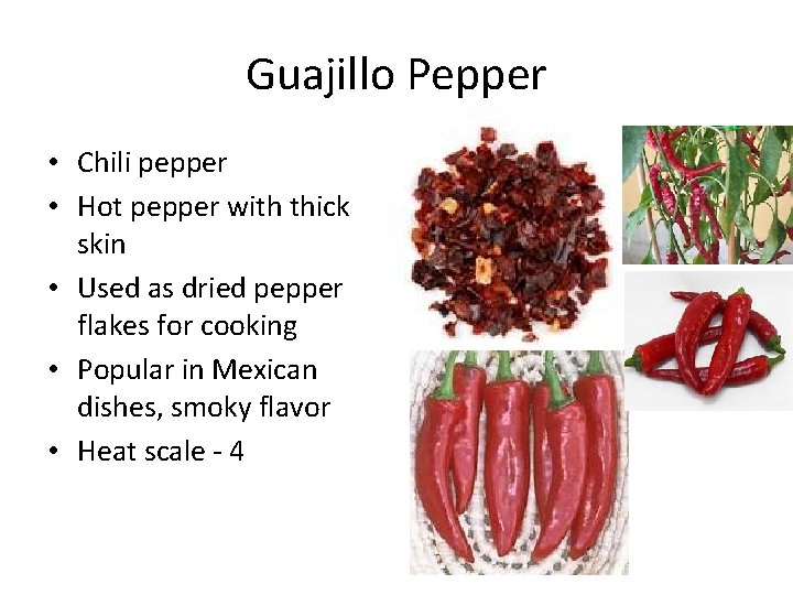 Guajillo Pepper • Chili pepper • Hot pepper with thick skin • Used as
