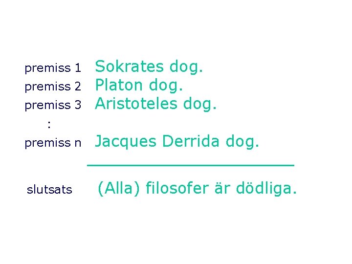 premiss 1 premiss 2 premiss 3 Sokrates dog. Platon dog. Aristoteles dog. : premiss