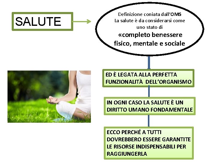 SALUTE Definizione coniata dall’OMS La salute è da considerarsi come uno stato di «completo