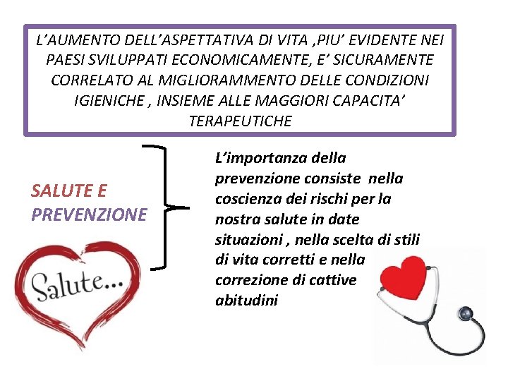 L’AUMENTO DELL’ASPETTATIVA DI VITA , PIU’ EVIDENTE NEI PAESI SVILUPPATI ECONOMICAMENTE, E’ SICURAMENTE CORRELATO