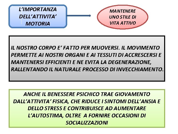 L’IMPORTANZA DELL’ATTIVITA’ MOTORIA MANTENERE UNO STILE DI VITA ATTIVO IL NOSTRO CORPO E’ FATTO