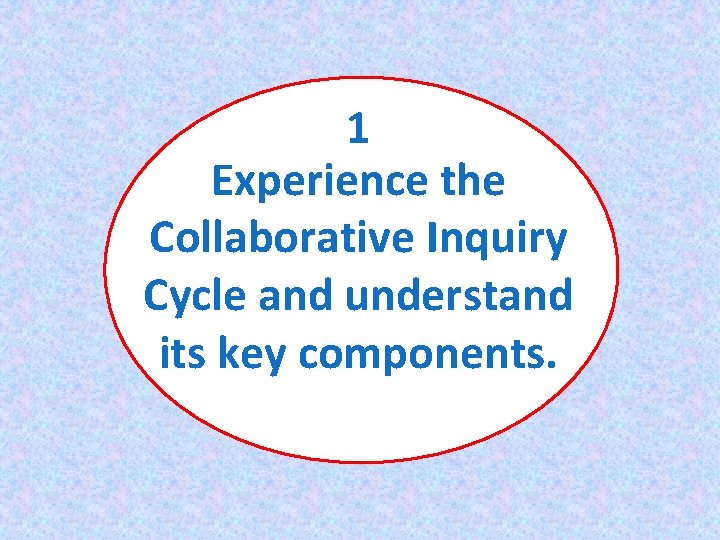 1 Experience the Collaborative Inquiry Cycle and understand its key components. 