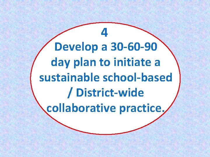 4 Develop a 30 -60 -90 day plan to initiate a sustainable school-based /