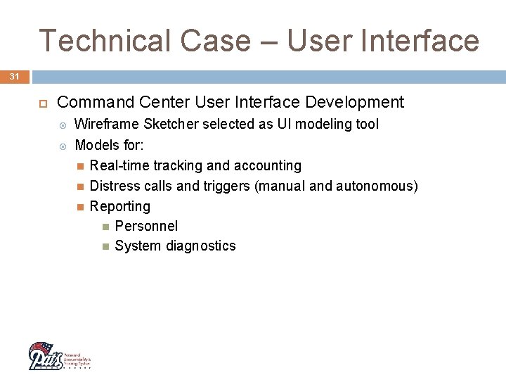 Technical Case – User Interface 31 Command Center User Interface Development Wireframe Sketcher selected