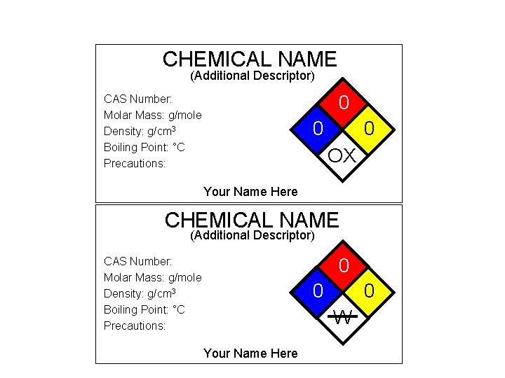 CHEMICAL NAME (Additional Descriptor) 0 CAS Number: Molar Mass: g/mole Density: g/cm 3 Boiling