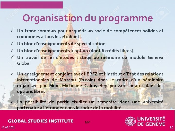 Organisation du programme ü Un tronc commun pour acquérir un socle de compétences solides