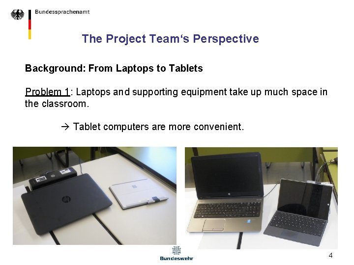 The Project Team‘s Perspective Background: From Laptops to Tablets Problem 1: Laptops and supporting