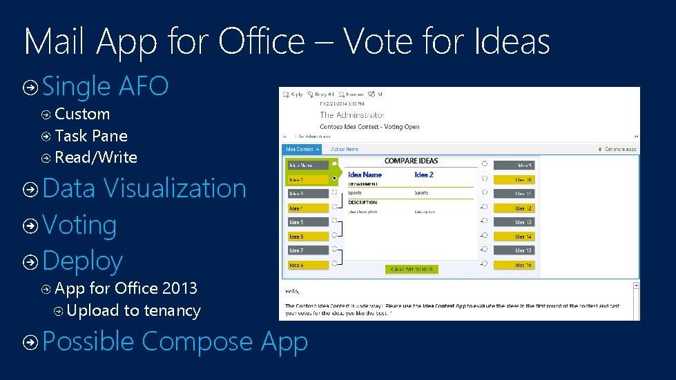 Mail App for Office – Vote for Ideas Single AFO Custom Task Pane Read/Write Mail App for Office – Vote for Ideas Single AFO Custom Task Pane Read/Write