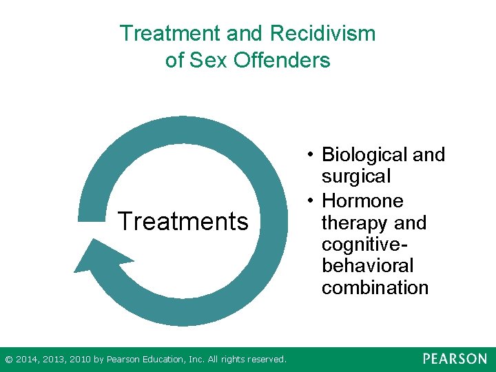 Treatment and Recidivism of Sex Offenders Treatments © 2014, 2013, 2010 by Pearson Education,