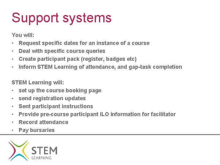 Support systems You will: • Request specific dates for an instance of a course