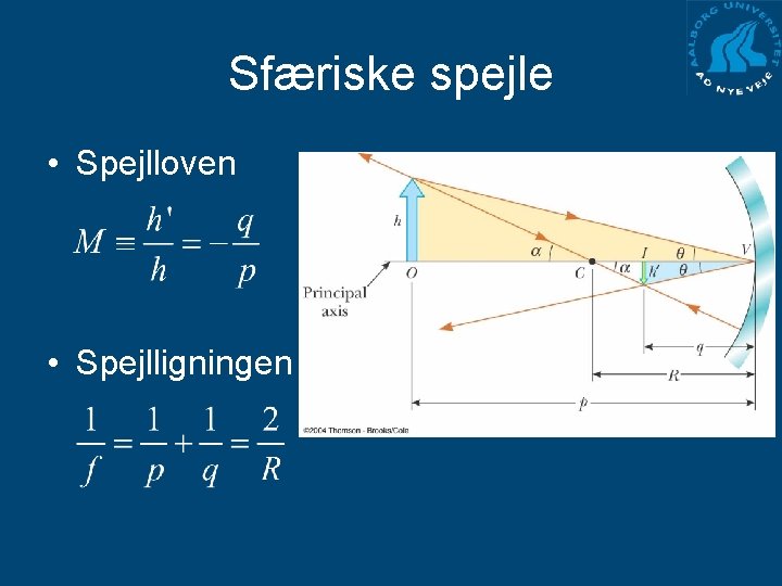 Sfæriske spejle • Spejlloven • Spejlligningen 