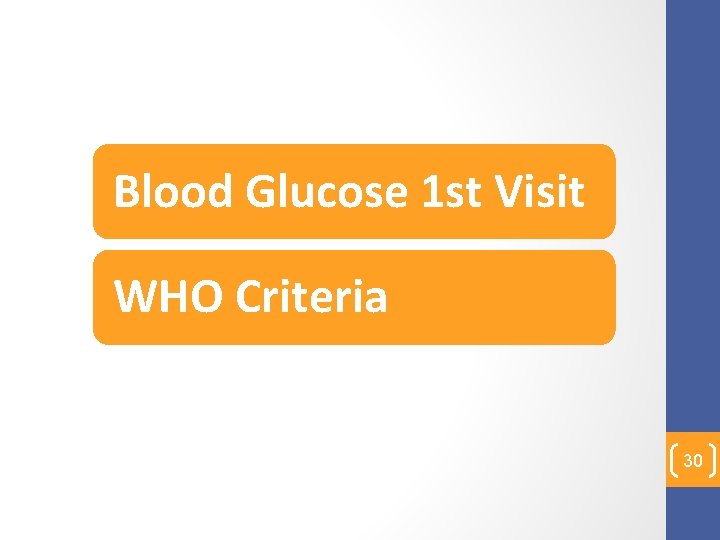 Blood Glucose 1 st Visit WHO Criteria 30 