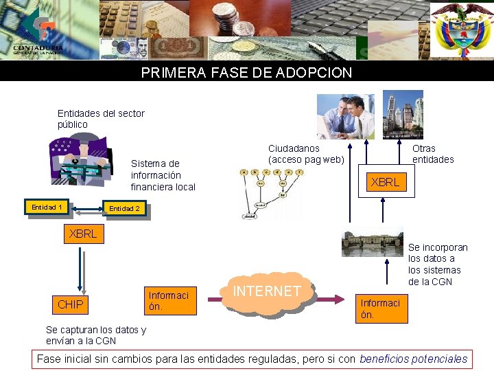 PRIMERA FASE DE ADOPCION Entidades del sector público Sistema de información financiera local Entidad