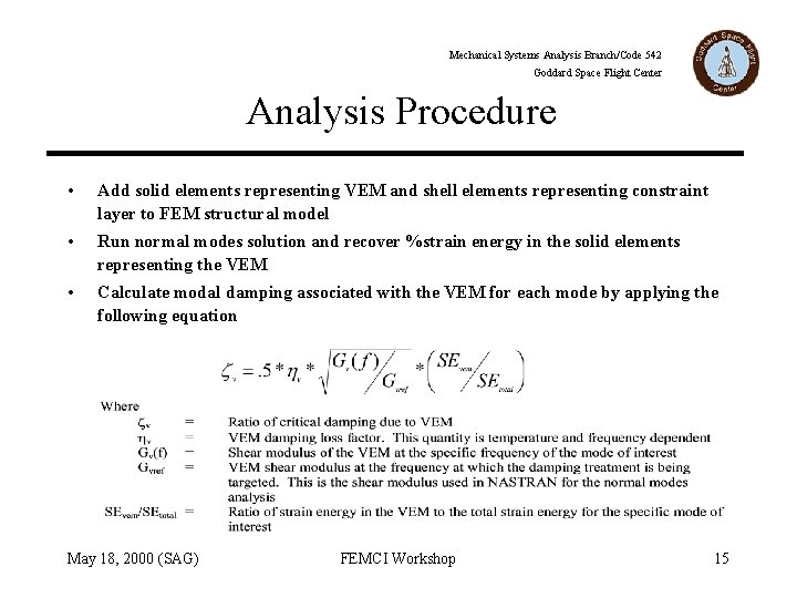 Mechanical Systems Analysis Branch/Code 542 Goddard Space Flight Center Analysis Procedure • Add solid