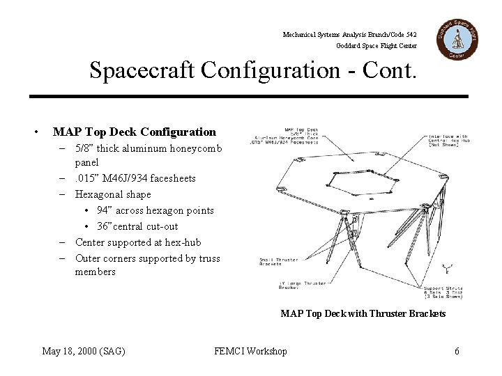 Mechanical Systems Analysis Branch/Code 542 Goddard Space Flight Center Spacecraft Configuration - Cont. •
