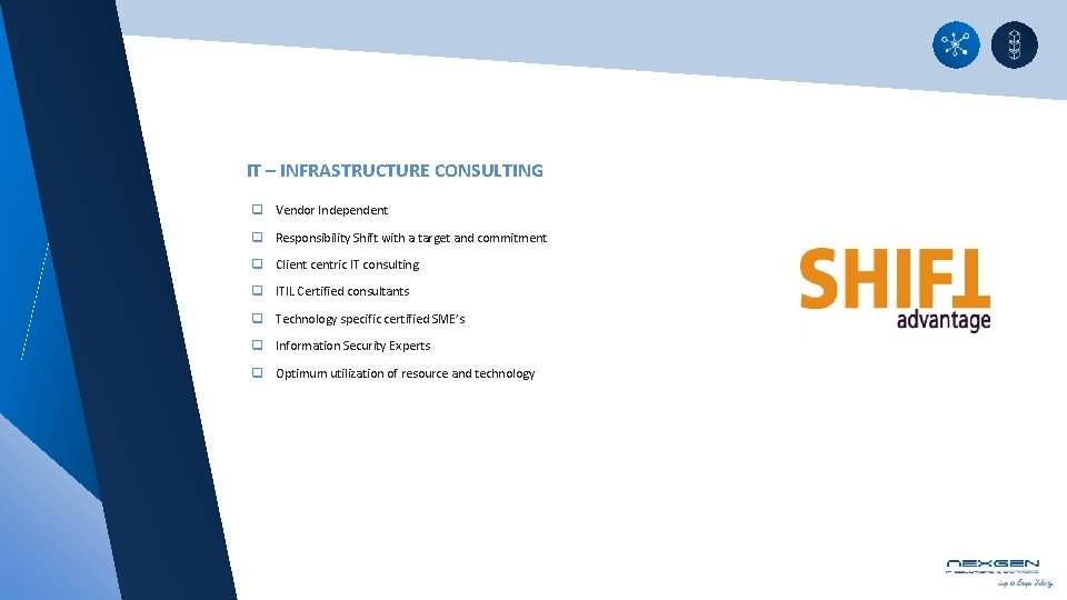 IT – INFRASTRUCTURE CONSULTING q Vendor Independent q Responsibility Shift with a target and IT – INFRASTRUCTURE CONSULTING q Vendor Independent q Responsibility Shift with a target and