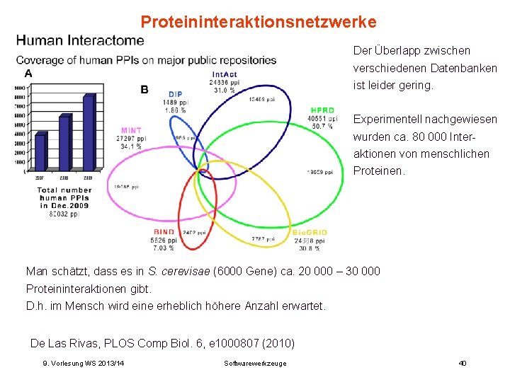 Proteininteraktionsnetzwerke Der Überlapp zwischen verschiedenen Datenbanken ist leider gering. Experimentell nachgewiesen wurden ca. 80