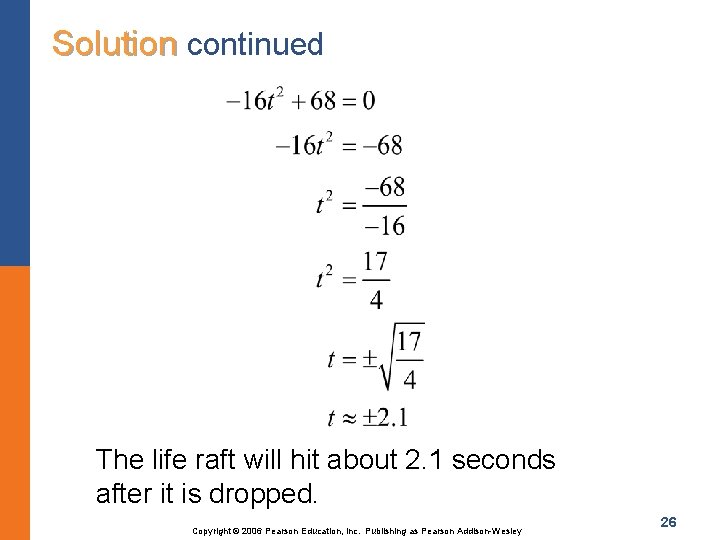 Solution continued The life raft will hit about 2. 1 seconds after it is