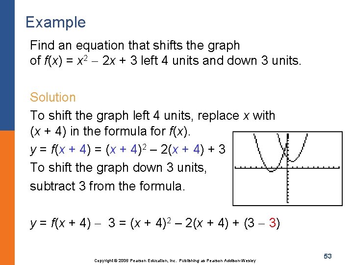 Example Find an equation that shifts the graph of f(x) = x 2 2
