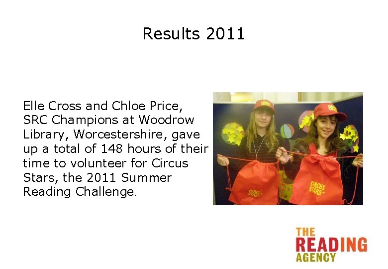 Results 2011 Elle Cross and Chloe Price, SRC Champions at Woodrow Library, Worcestershire, gave