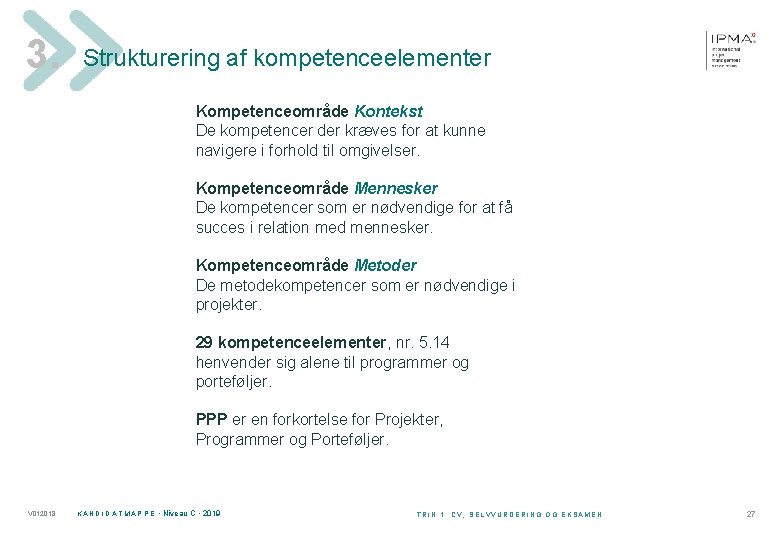 3. Strukturering af kompetenceelementer Kompetenceområde Kontekst De kompetencer der kræves for at kunne navigere