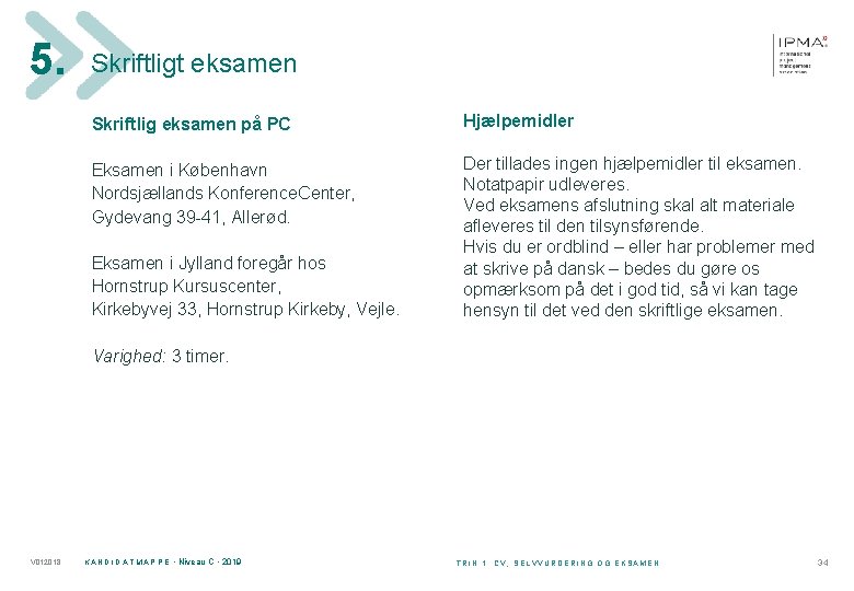 5. Skriftligt eksamen Skriftlig eksamen på PC Hjælpemidler Eksamen i København Nordsjællands Konference. Center,
