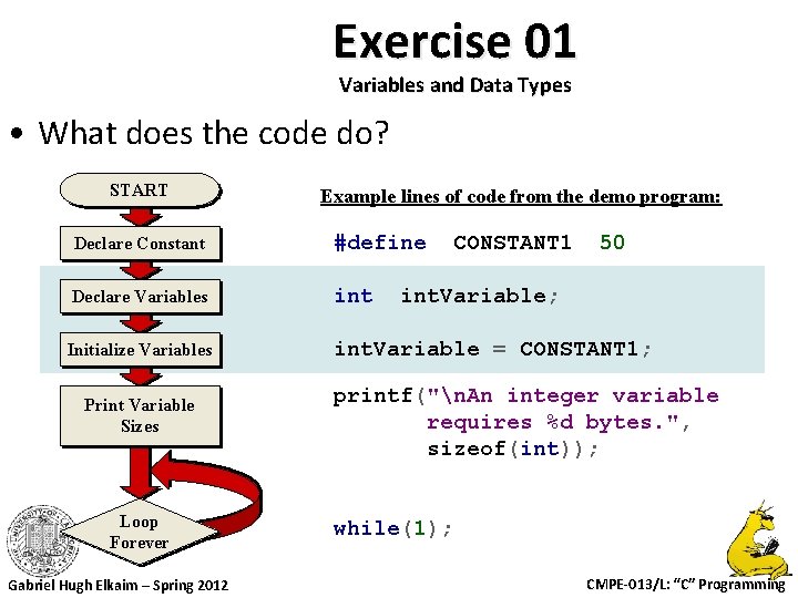 Exercise 01 Variables and Data Types • What does the code do? START Example