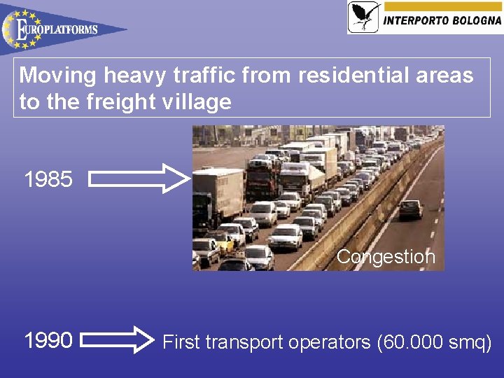 Moving heavy traffic from residential areas to the freight village 1985 Congestion 1990 First