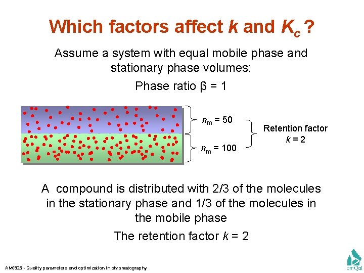 Which factors affect k and Kc ? Assume a system with equal mobile phase