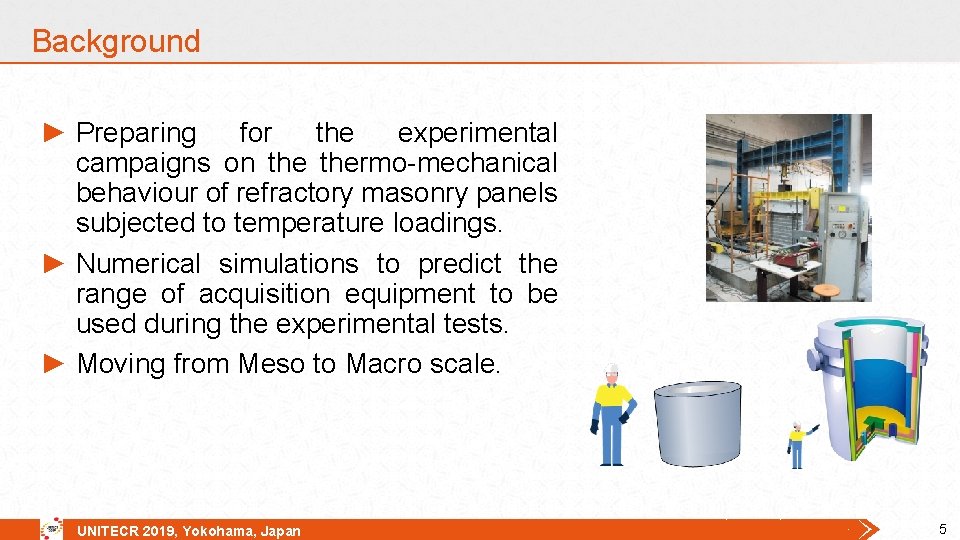 Background ► Preparing for the experimental campaigns on thermo-mechanical behaviour of refractory masonry panels Background ► Preparing for the experimental campaigns on thermo-mechanical behaviour of refractory masonry panels