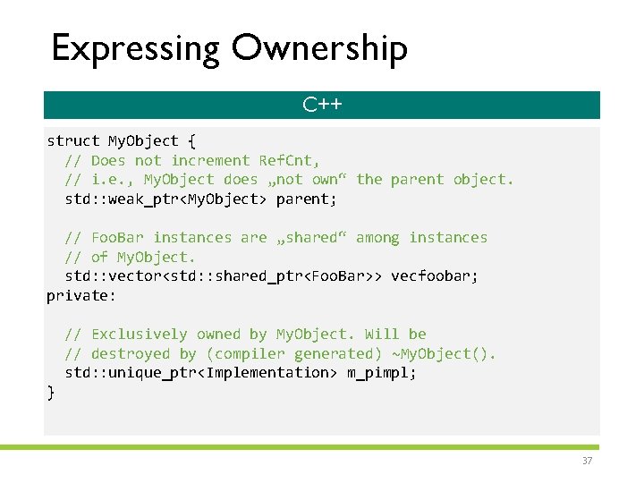 Expressing Ownership C++ struct My. Object { // Does not increment Ref. Cnt, //