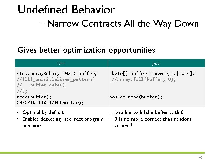 Undefined Behavior – Narrow Contracts All the Way Down Gives better optimization opportunities C++