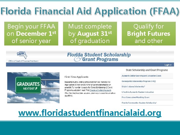 Florida Financial Aid Application (FFAA) Begin your FFAA on December 1 st of senior