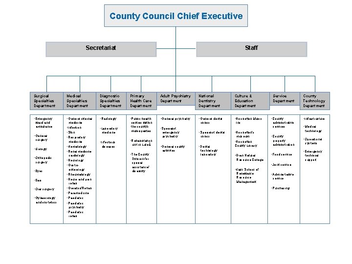 County Council Chief Executive Secretariat Staff Surgical Specialties Department Medical Specialties Department Diagnostic Specialties