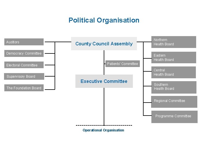 Political Organisation Auditors County Council Assembly Democracy Committee Electoral Committee Northern Health Board Eastern