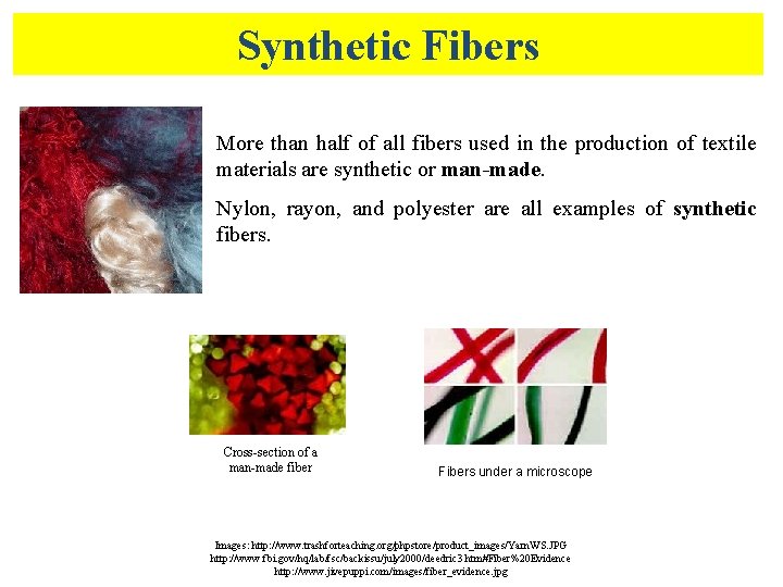 Synthetic Fibers More than half of all fibers used in the production of textile