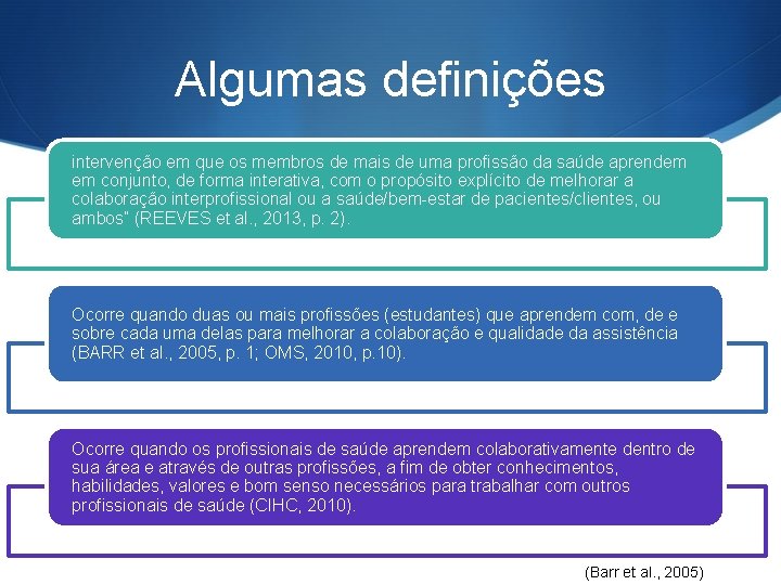 Algumas definições intervenção em que os membros de mais de uma profissão da saúde