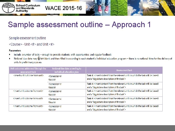 Sample assessment outline – Approach 1 