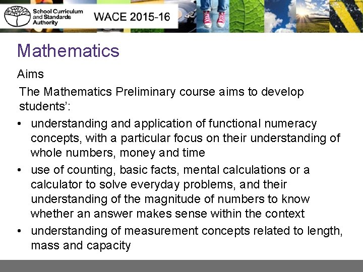 Mathematics Aims The Mathematics Preliminary course aims to develop students’: • understanding and application