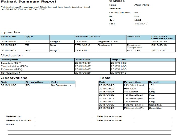 Transfer Letter / Patient Summary Report 30 