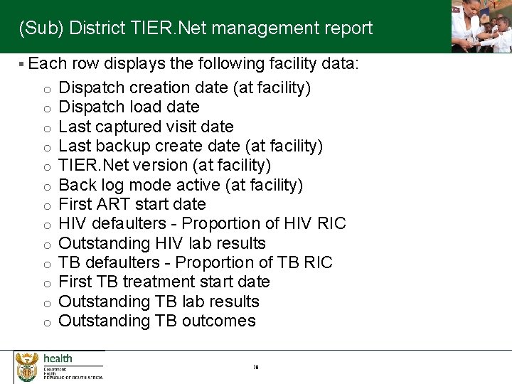 (Sub) District TIER. Net management report § Each row displays the following facility data: