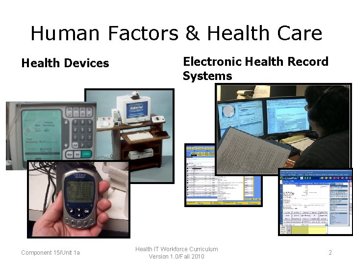 Human Factors & Health Care Health Devices Component 15/Unit 1 a Electronic Health Record